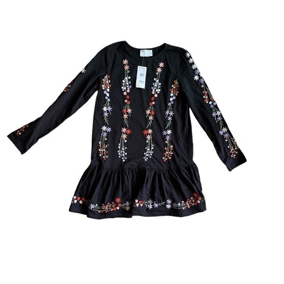 ASOS DESIGN long sleeve smock dress with pep hem with floral embroidery Size 2 - Picture 1 of 12